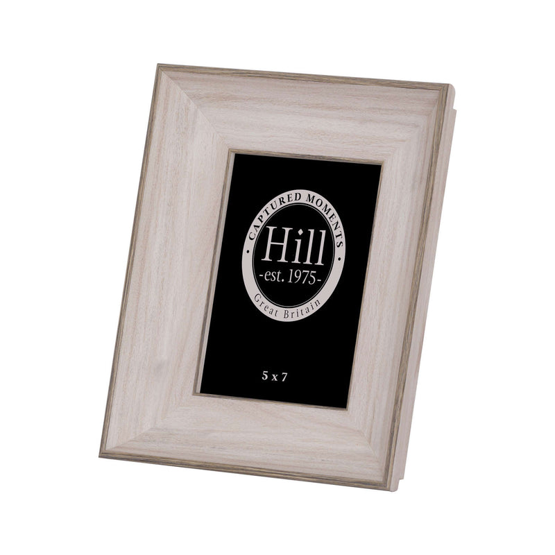 White washed wood 5x7 photo frame, front view
