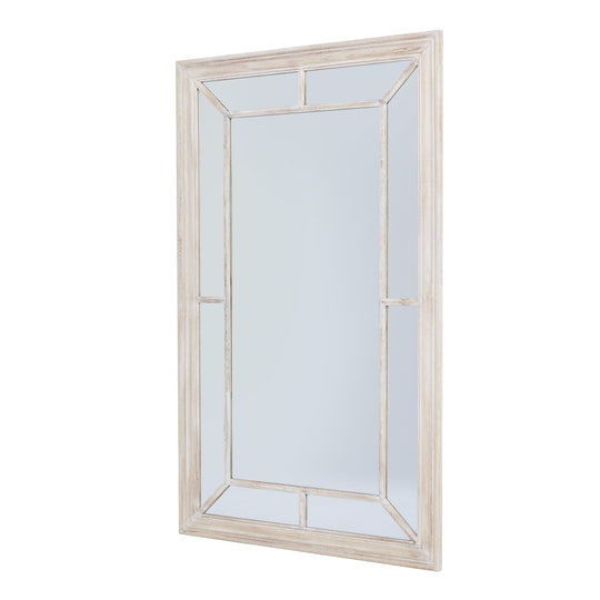 Whitewashed window mirror, angled view