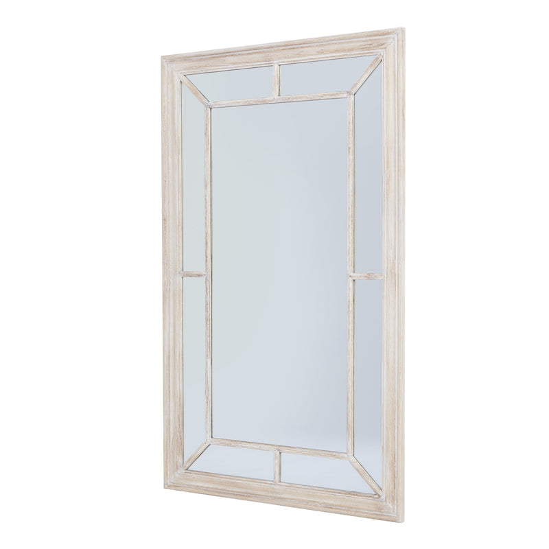 Whitewashed window mirror, angled view