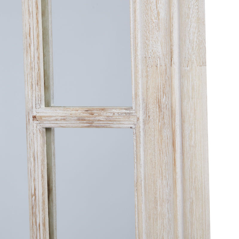 Close-up of a pane divider on the washed wood frame