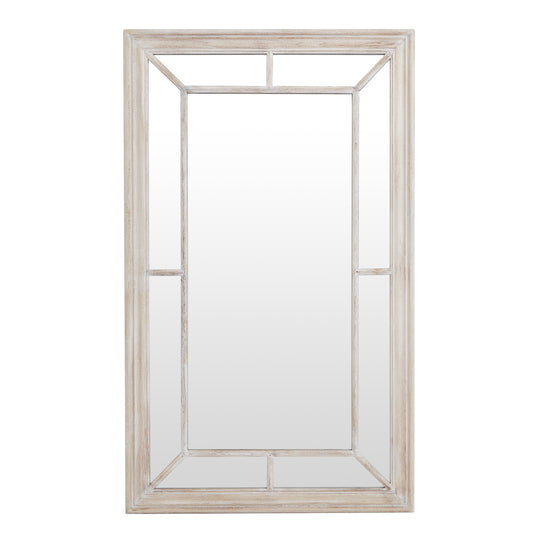 Whitewashed wood window mirror, front view