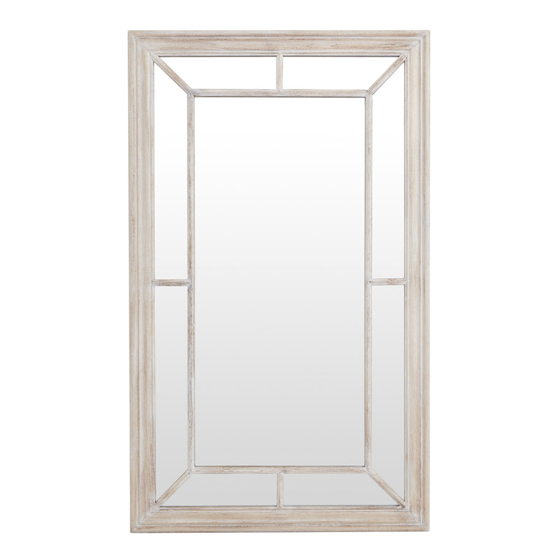 Whitewashed wood window mirror, front view