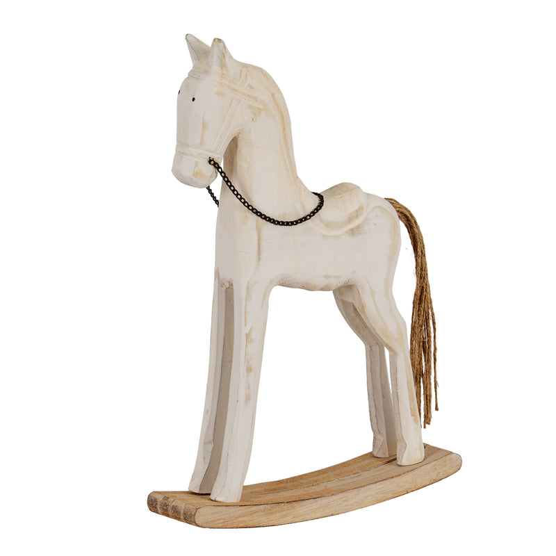 Whitewashed rustic rocking horse on white