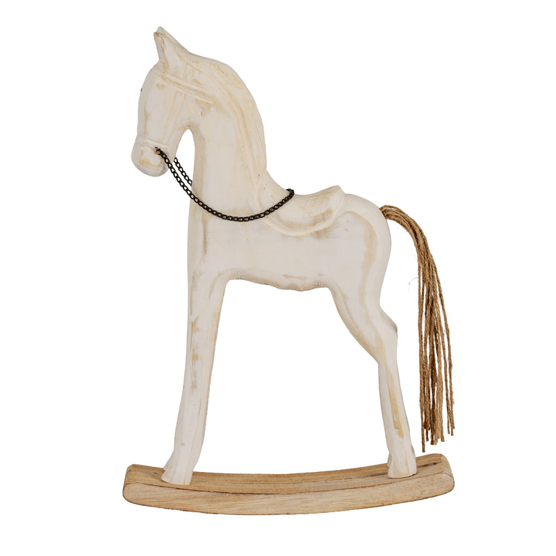Whitewashed rocking horse from a second angle