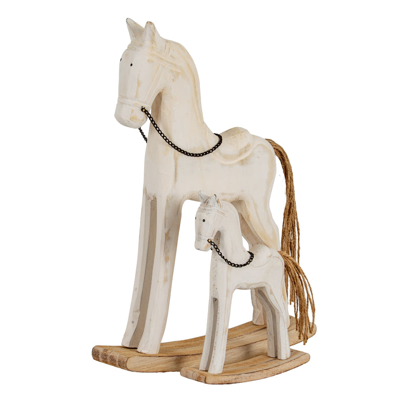 Whitewashed rocking horse shown with a smaller size sold separately
