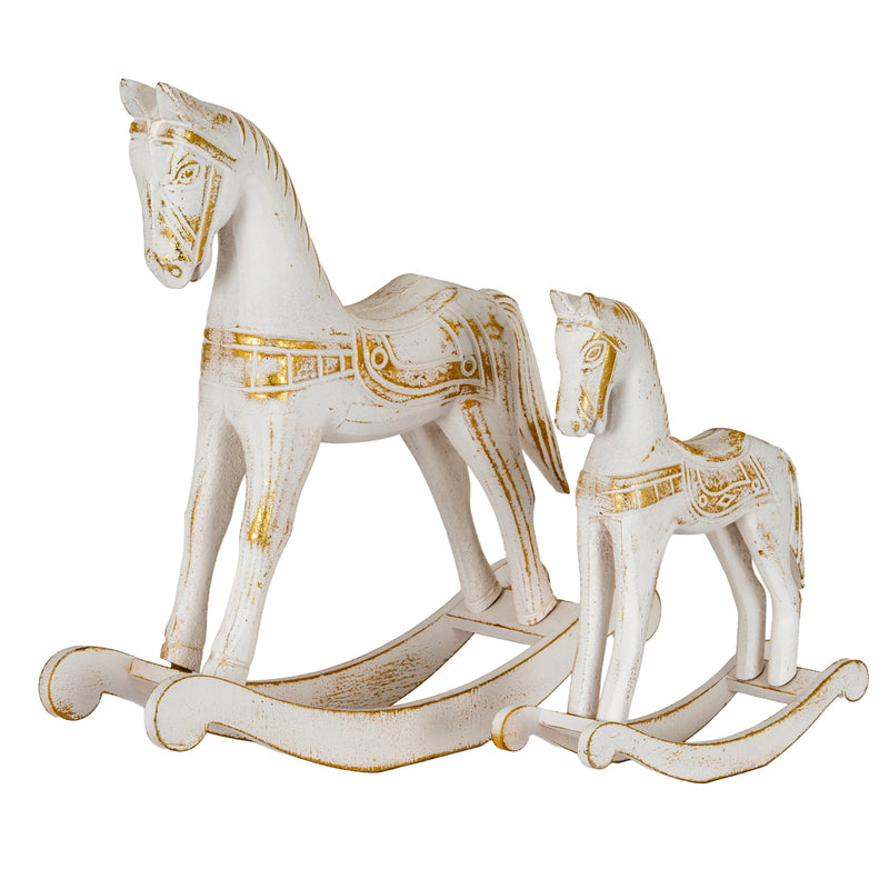 Whitewashed rocking horse shown with a smaller size sold separately