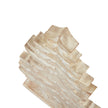 Angled close-up of the layered wooden tiers