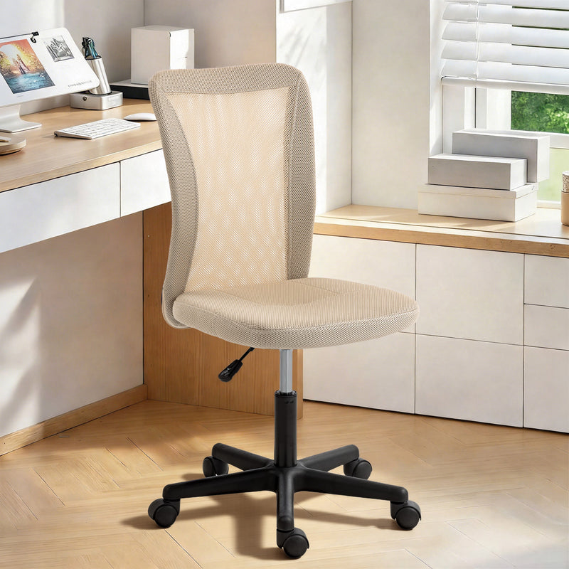 Vinsetto Computer Desk Chair, Mesh Office Chair with Adjustable Height and Swivel Wheels, Armless Study Chair, Beige – view 10