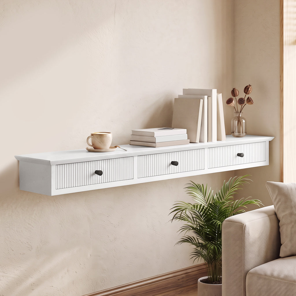Shelf Wall-Mounted Storage Shelf Shelving Unit MDF 93 x 15 x 10 cm Entryway Kitchen Living Room, White