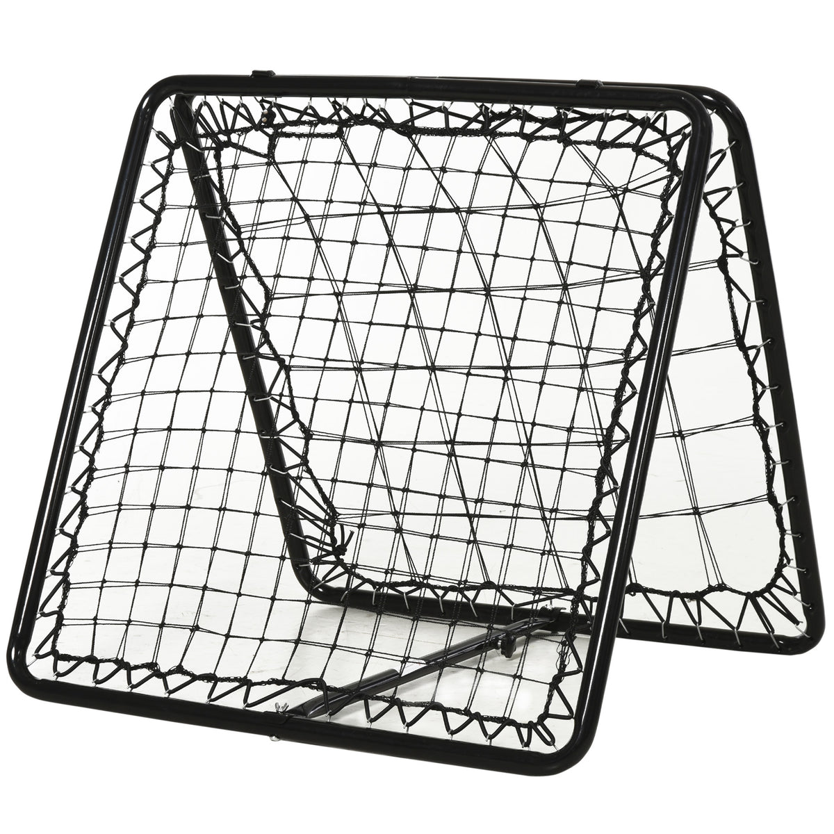 Black foldable double-sided rebounder net with two grid sizes and adjustable frame