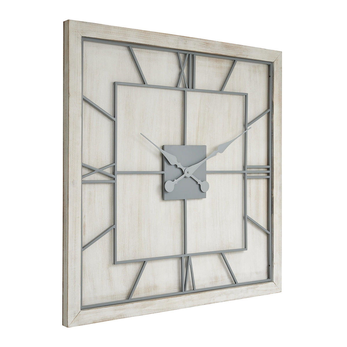 Williston large white square wall clock, angled front view