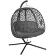 Charcoal grey double hanging egg chair with steel stand, padded cushion and cup pockets