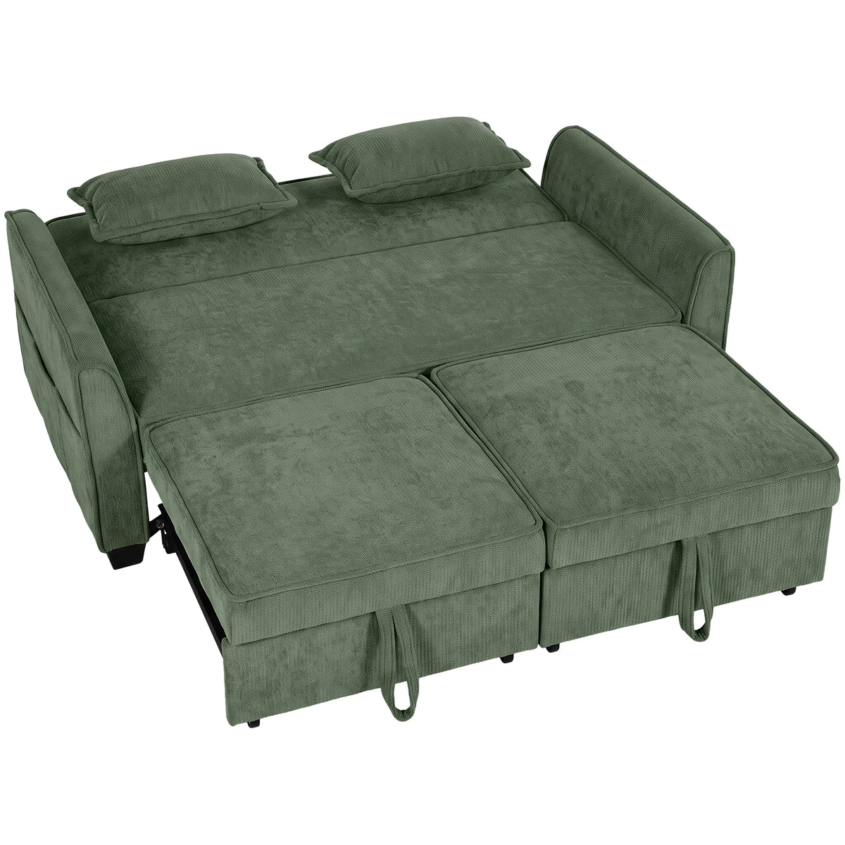 4-in-1 L-Shaped Pull-Out Sofa Bed with Dual Trundles – Dark Green