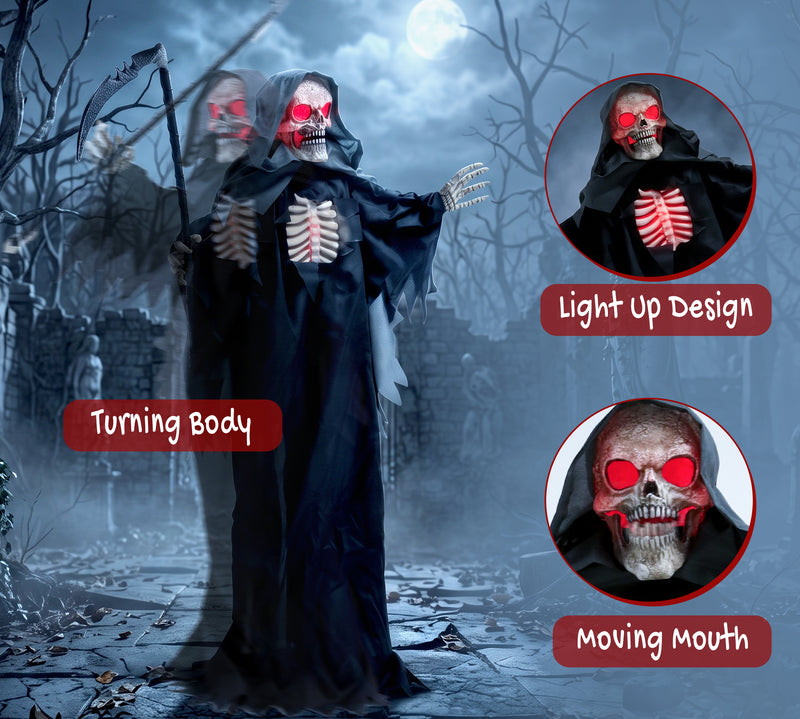 170cm Animated Grim Reaper with Scythe, Glowing Eyes & Sound – image 6 of 9