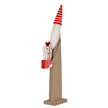 Wooden Christmas elf with striped hat holding presents