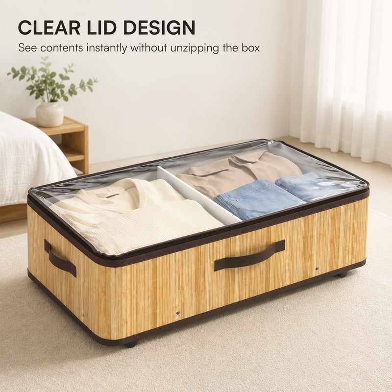 HOMCOM 72L Under Bed Storage with Wheels Pack of 2, Underbed Storage Box with Clear Lid Cover and Reinforced Handle – view 7