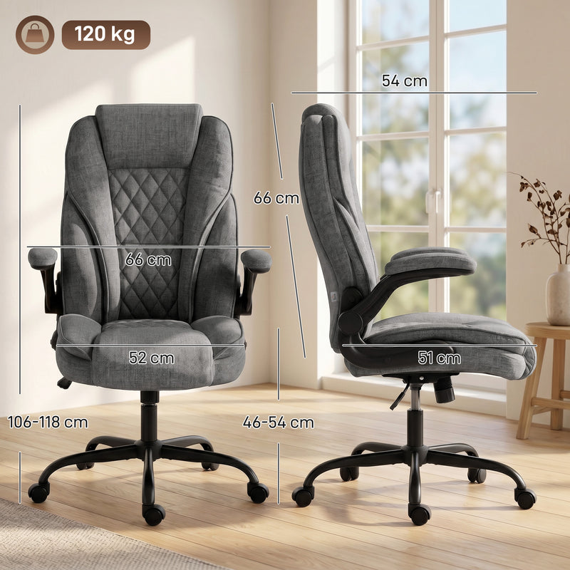 HOMCOM Office Chair, Ergonomic Desk Chair with Flip-up Armrest, Pocket Springs, Swivel Wheels, Adjustable Height, Grey – view 3