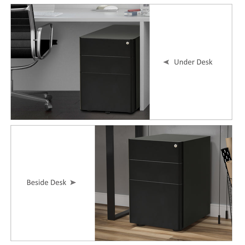 Lockable steel 3-drawer filing cabinet in black – image 5