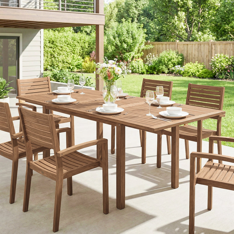 Extending acacia wood garden table with parasol hole – image 9