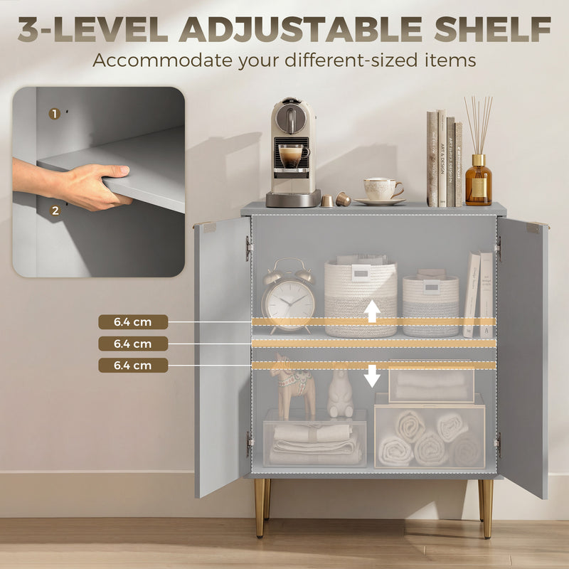 HOMCOM Sideboard Buffet Cabinet, Modern Kitchen Storage Cabinet with Adjustable Shelf and Metal Legs, Grey – view 5