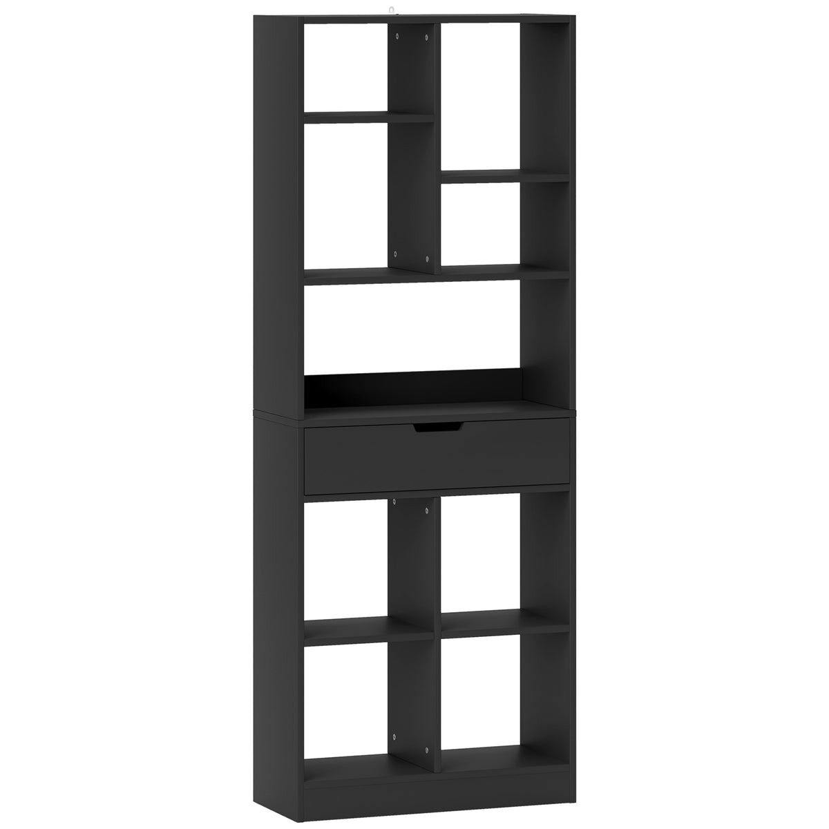 158 cm Tall Bookcase with 9 Compartments & Drawer – Black