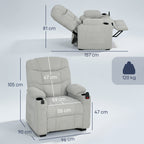 Electric Massage Recliner Armchair with Vibration, Heat, Whisper-Quiet Motor, Memory Function, Fleece Power Reclining Chair with Spring Pack, USB Port, Footrest, Side Pocket, Grey