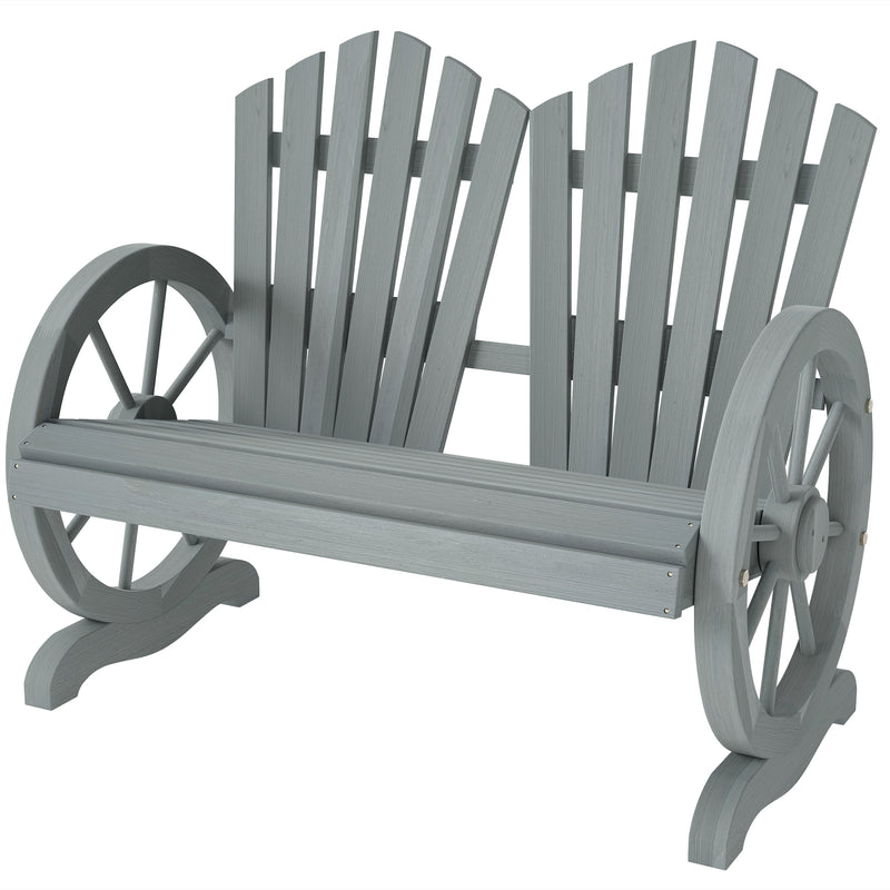 Outsunny Fir Wood Love Seats with Wheel-Shaped Armrests, Large Load-Bearing Chair, Grey – view 10