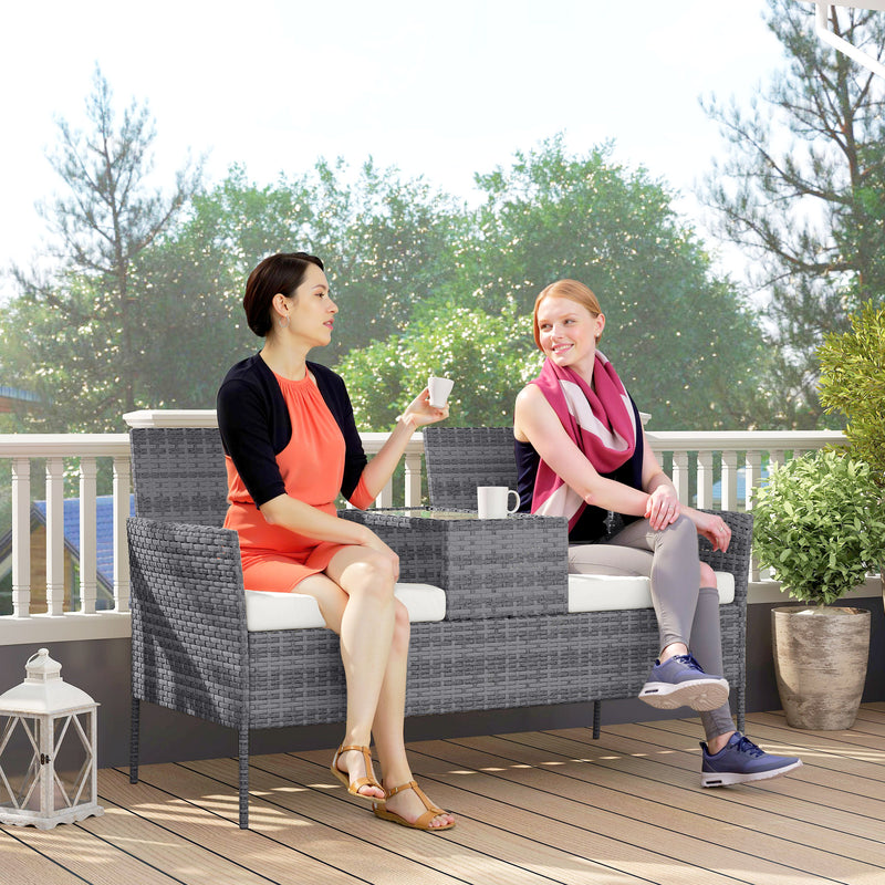 2-seater rattan bench with table – image 8