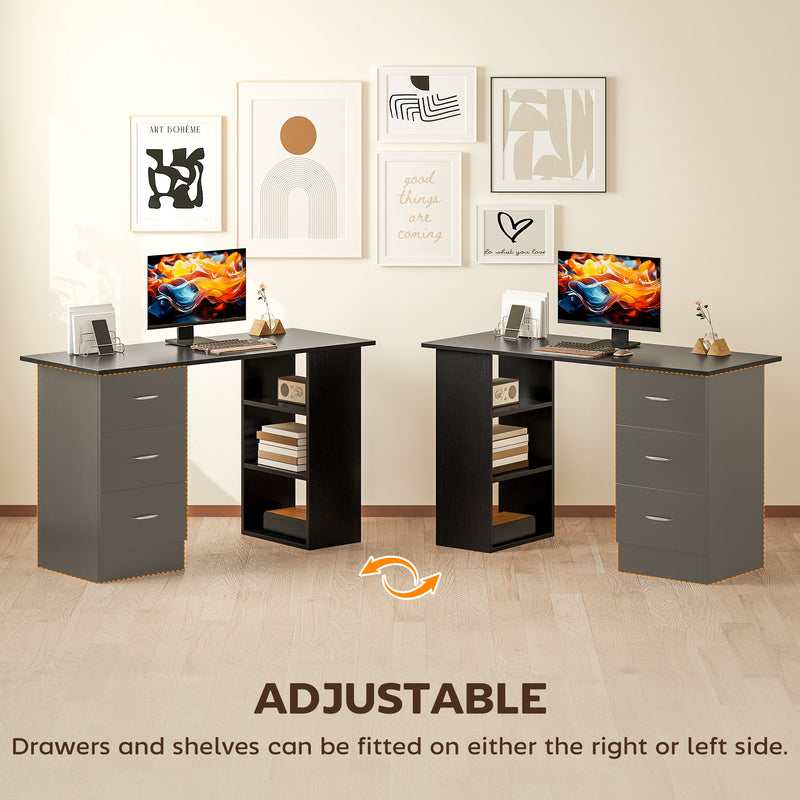 HOMCOM Computer Desk with Drawers, Home Office Desk, Writing Table, PC Workstation with 3 Storage Shelves for Working – view 6