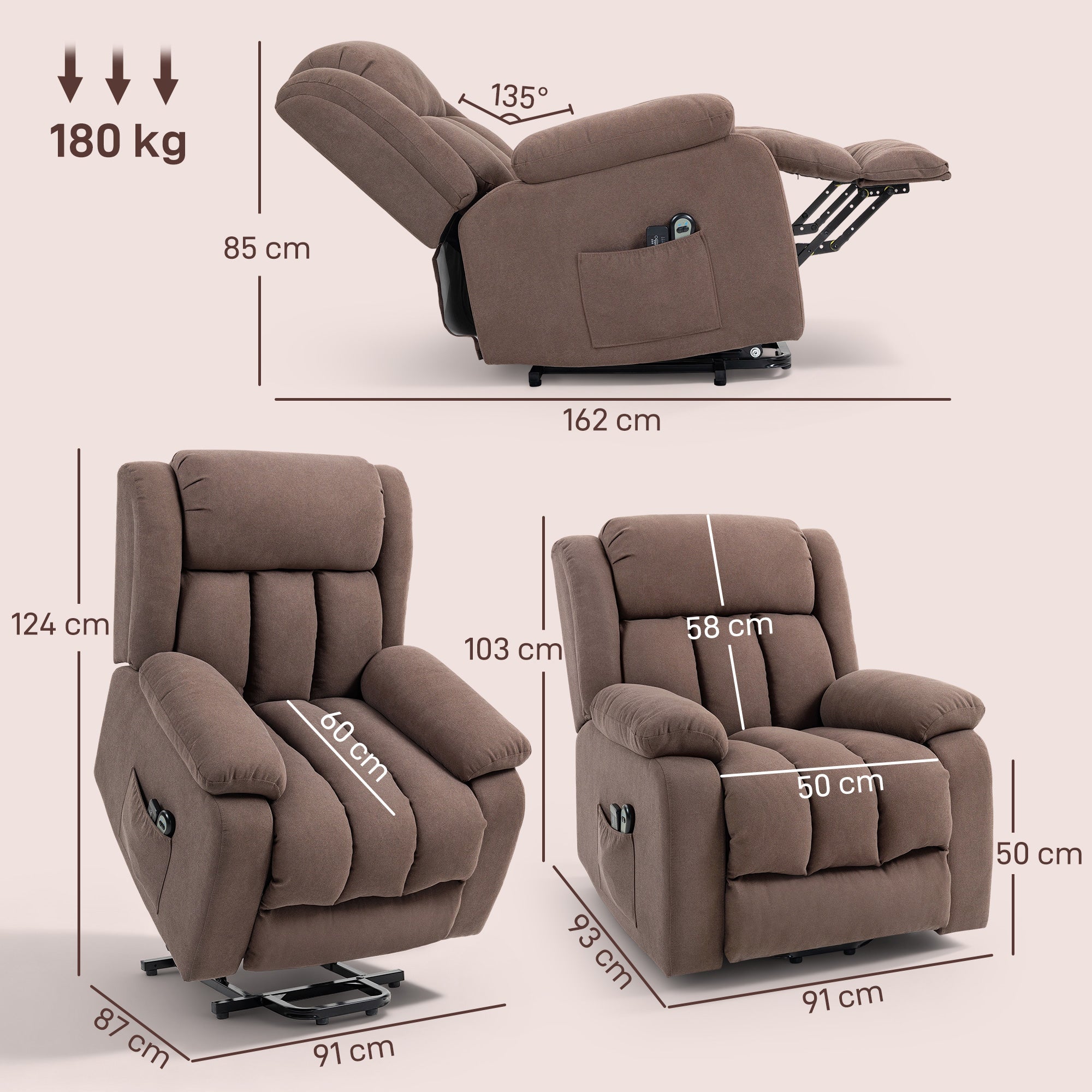 Power Lift Recliner Chair with Vibration Massage, Lift Chair for Elderly with Footrest, Remote, Side Pocket, Dark Brown
