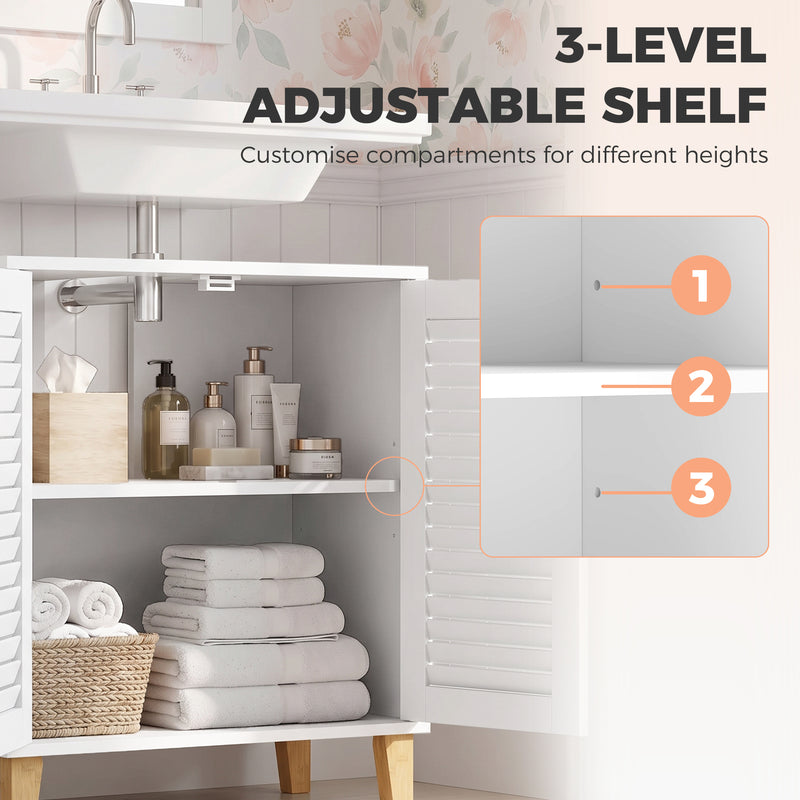 HOMCOM Under Sink Bathroom Cabinet Adjustable Shelf Under Sink Cabinet 2 Louvered Doors, White – view 7