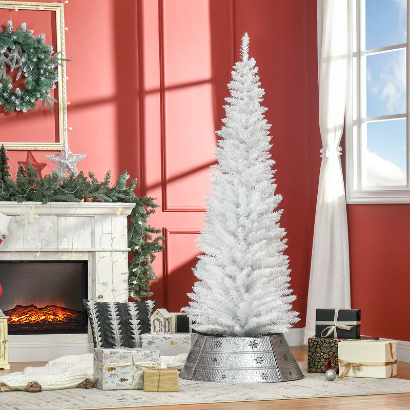 HOMCOM 6ft Unlit Artificial Christmas Tree, Pencil Slim Xmas Tree with Solid Stand and Realistic Branches, White – view 2