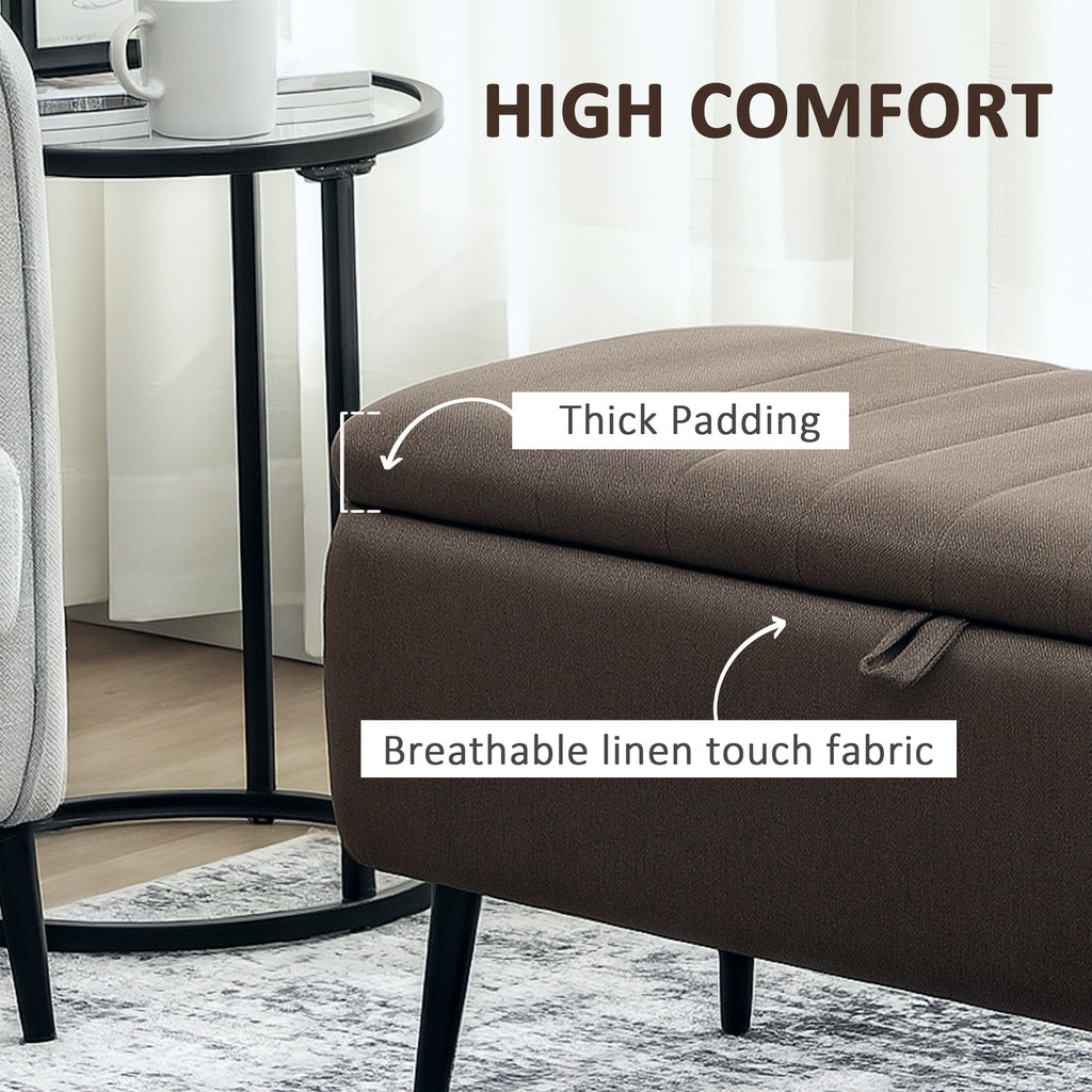 Linen-Look 92 x 31cm Storage Ottoman - Dark Brown