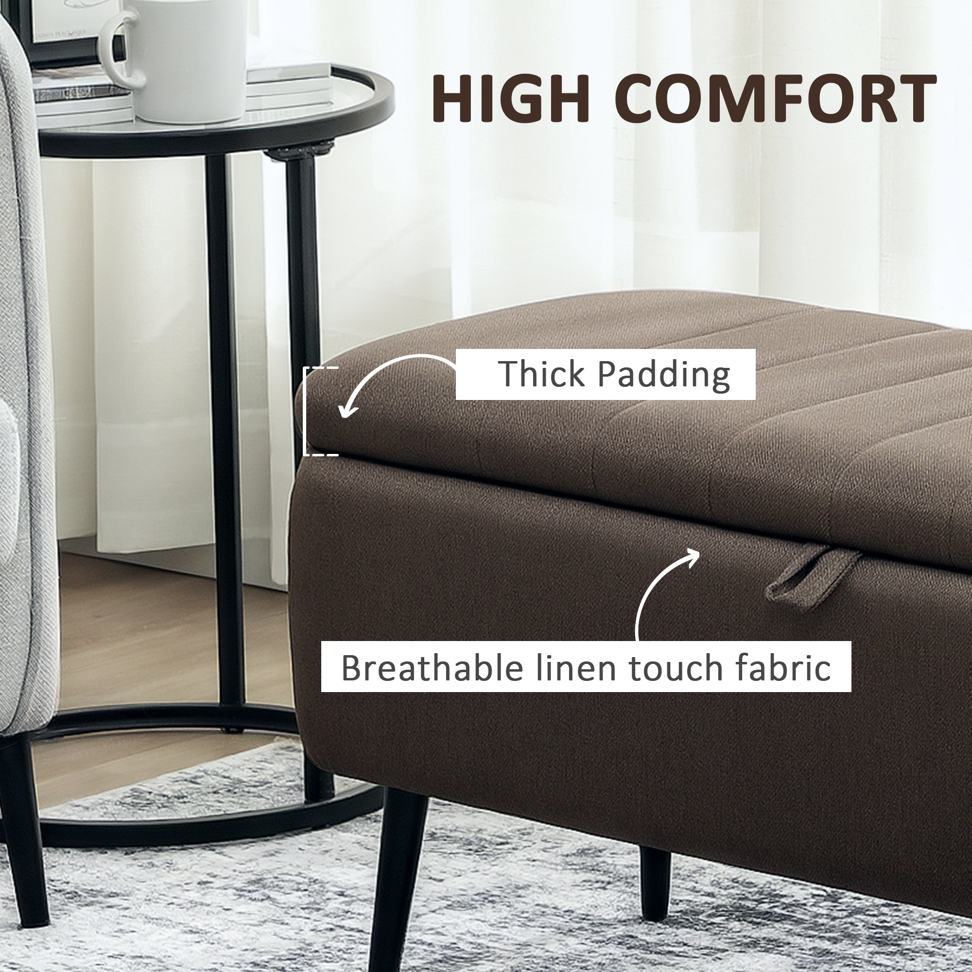 Linen-Look 92 x 31cm Storage Ottoman - Dark Brown