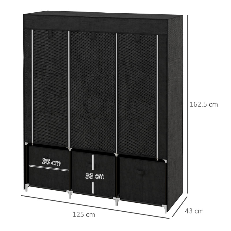 Black fabric wardrobe with drawers – image 3