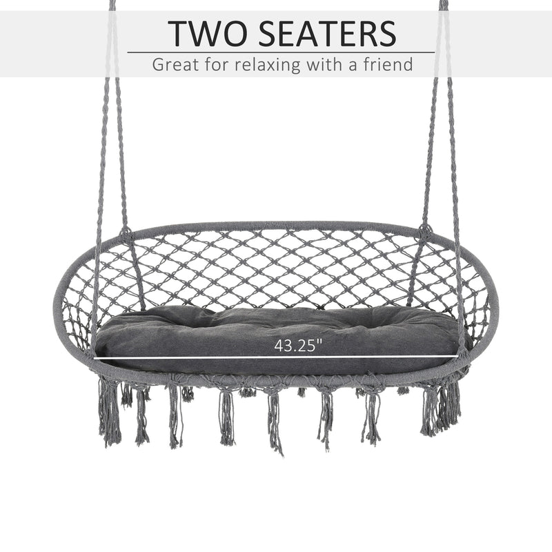 Outsunny Two-Seater Boho Macrame Hammock Swing - Grey – view 4