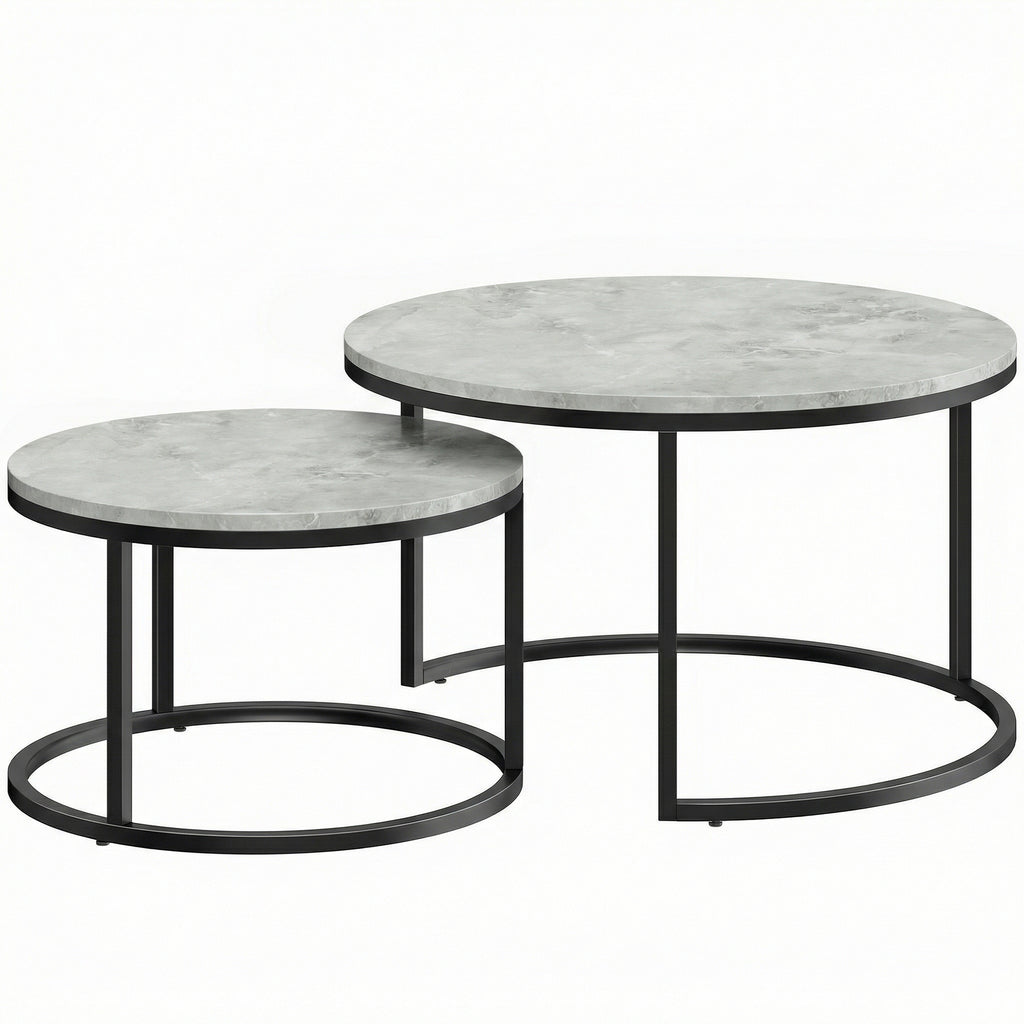 Set of Two Marble-Effect Stacking Tables - Grey