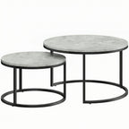 Set of Two Marble-Effect Stacking Tables - Grey