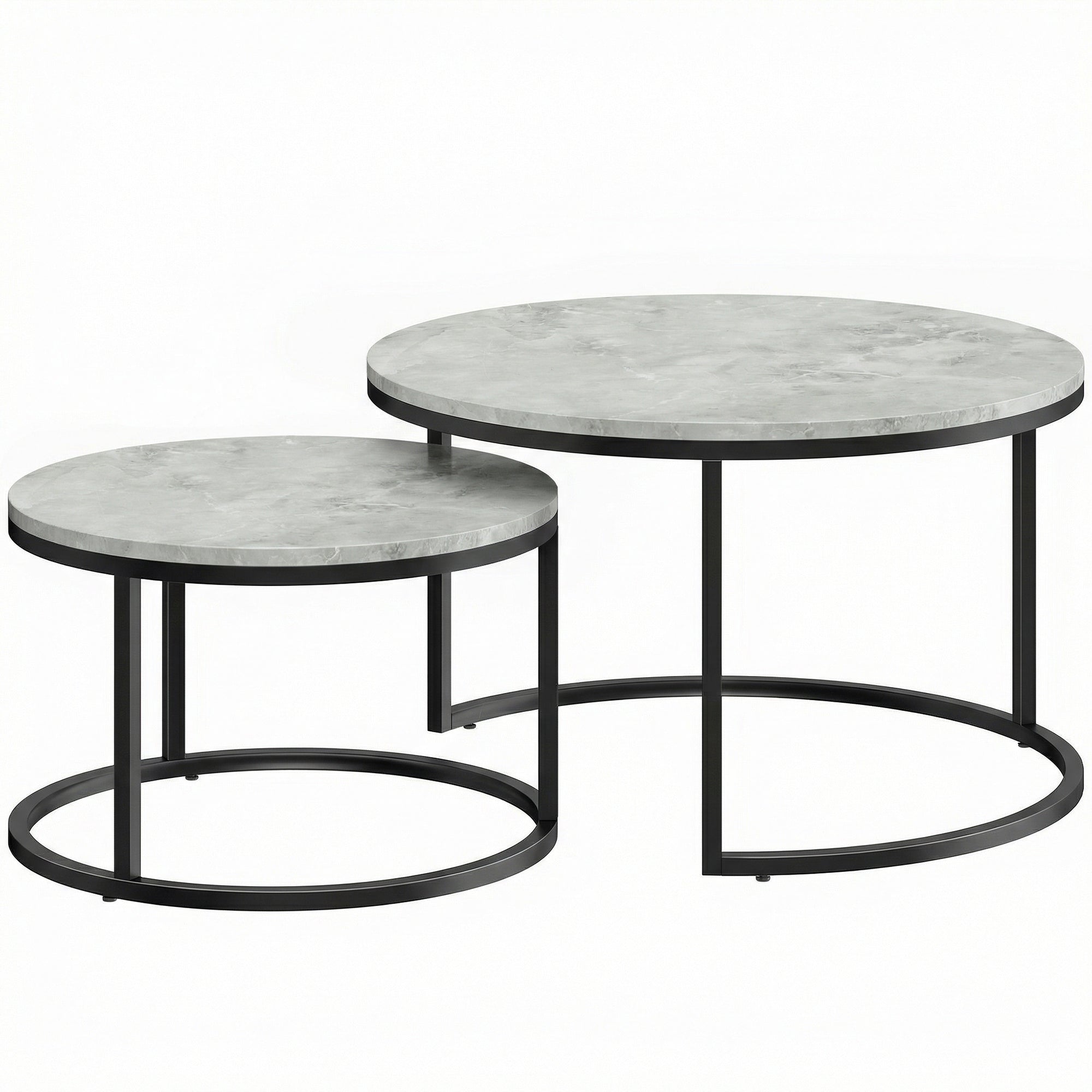 Set of Two Marble-Effect Stacking Tables - Grey