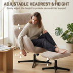 Swivel Armchair and Footstool Set, Height Adjustable Accent Chair with Adjustable Headrest, Rocking Function, Light Brown
