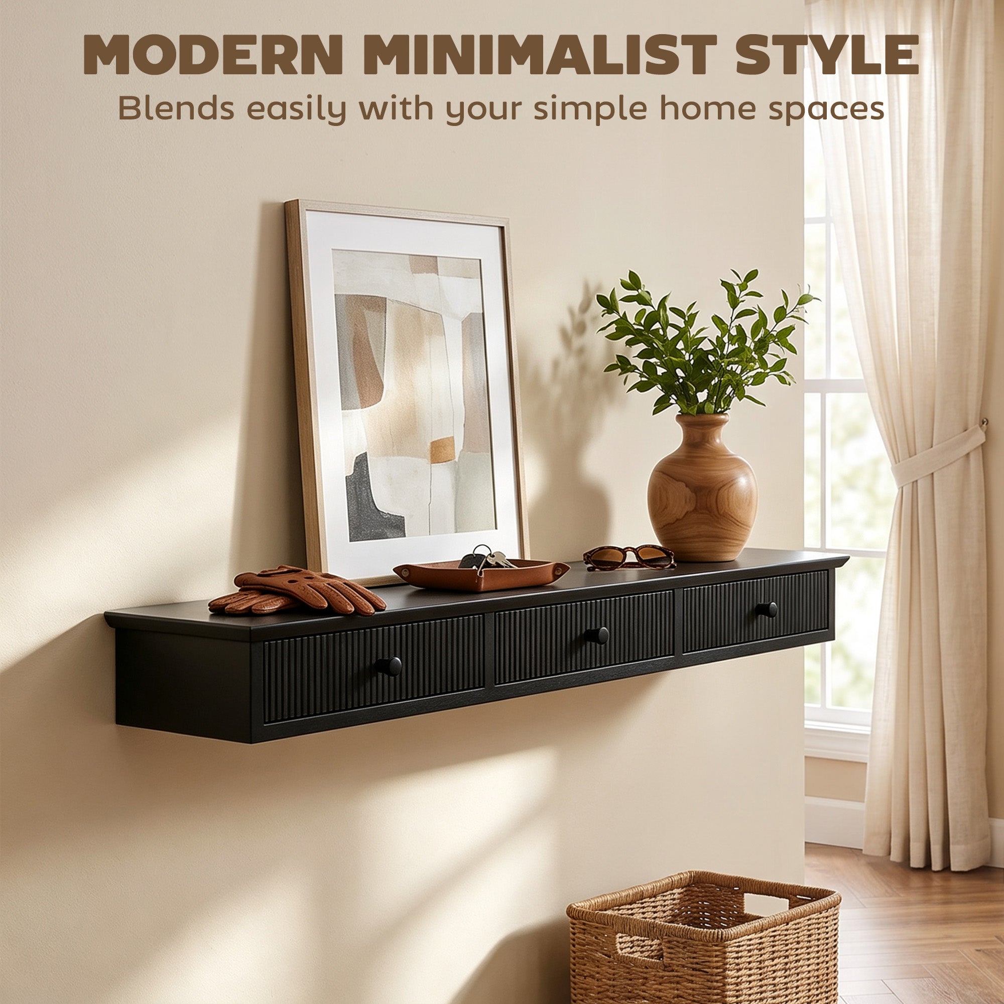 Shelf Wall-Mounted Storage Shelf Shelving Unit MDF 93 x 15 x 10 cm Entryway Kitchen Living Room, Black