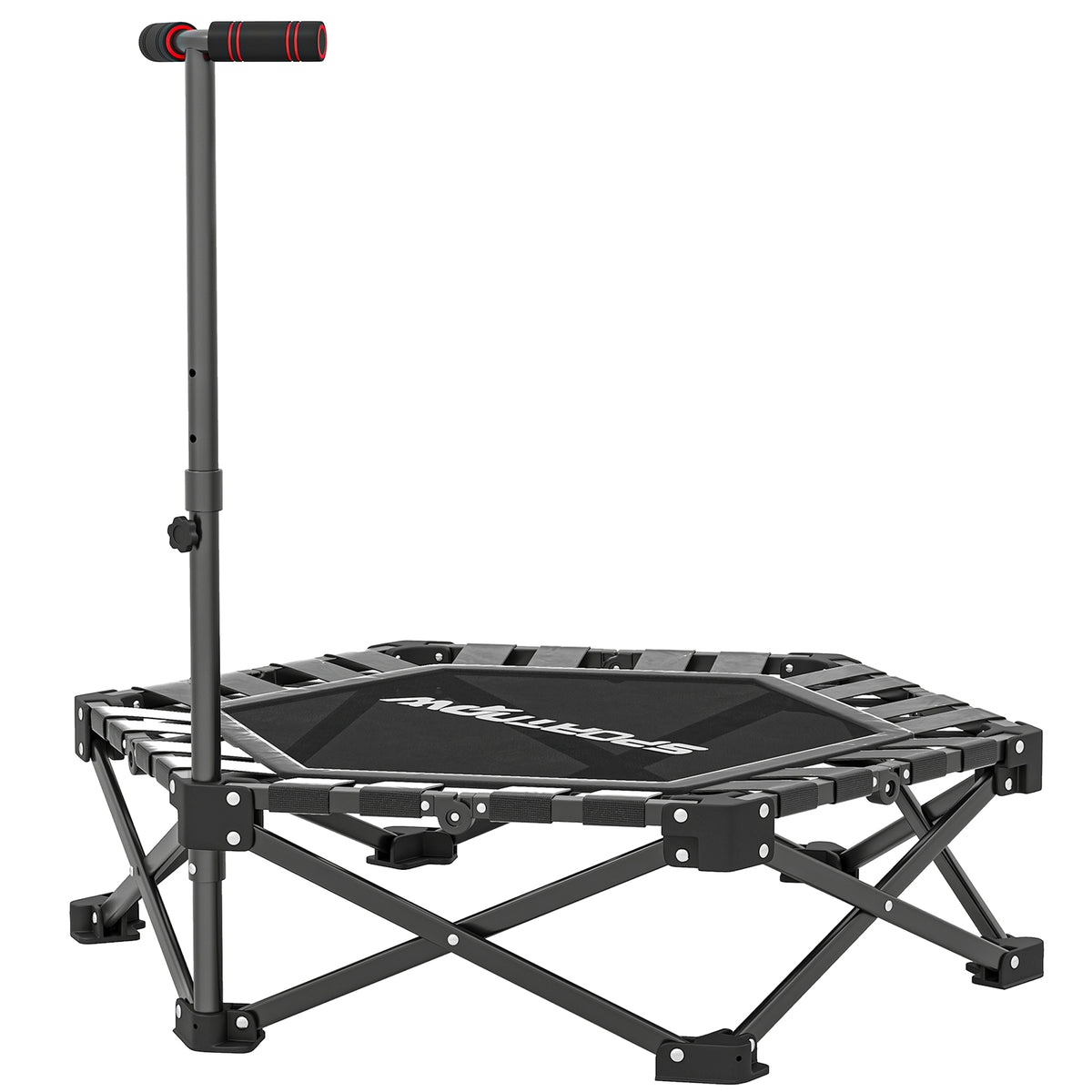 Black 42-inch one-step foldable mini trampoline with adjustable T-bar handle