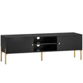 TV Stand for TVs up to 65", Entertainment Center with 2 Open Shelves, 2 Cabinets and Steel Legs for Living Room, Black