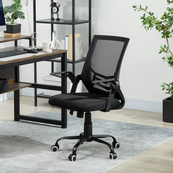 Vinsetto Mesh Office Chair, Computer Desk Chair with Flip-up Armrests, Lumbar Back Support and Swivel Wheels, Black – view 2