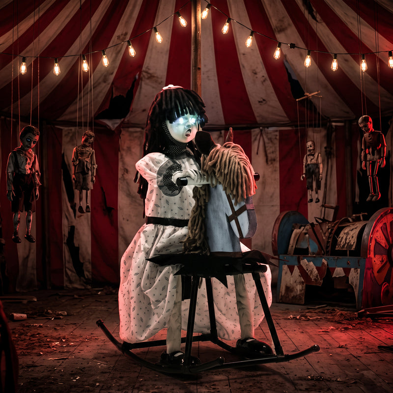 72cm Animated Halloween Girl on Rocking Horse with Glowing Eyes – image 8 of 9