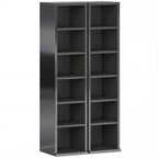 Set of 2 CD Media Display Shelf Unit Tower Rack with Adjustable Shelves, High Gloss Black