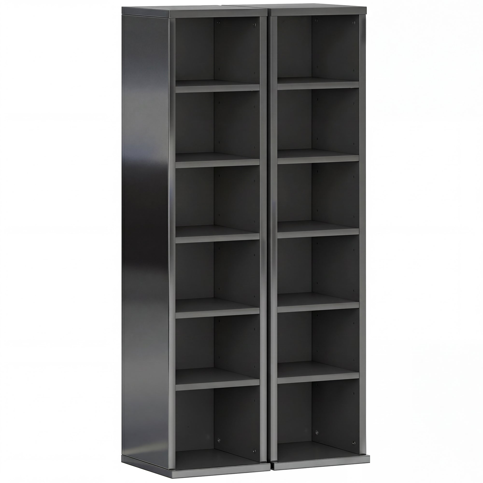 Set of 2 CD Media Display Shelf Unit Tower Rack with Adjustable Shelves, High Gloss Black