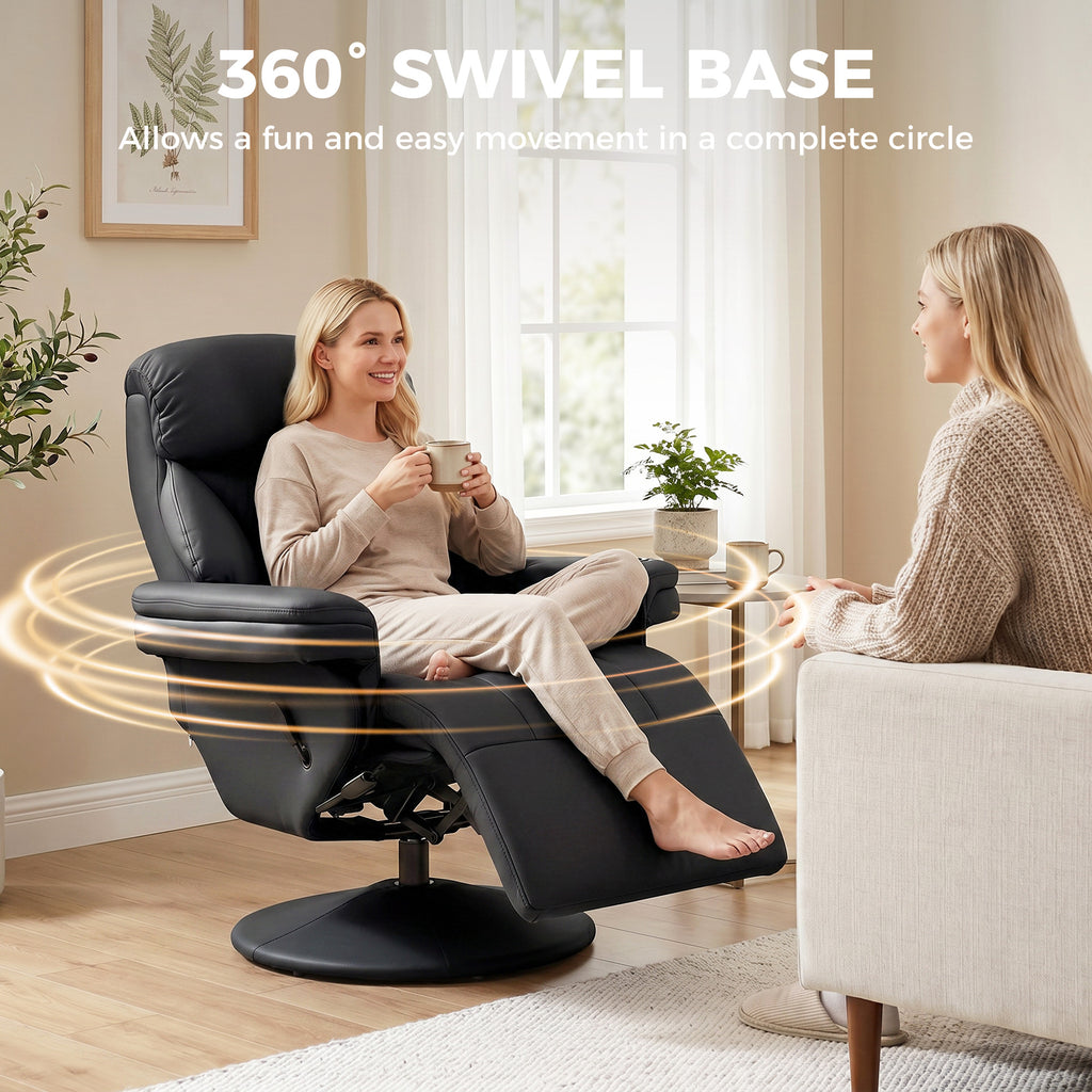 Upholstered Reclining Armchair, Manual Recliner Chair with Footrest and Adjustable Backrest, Black