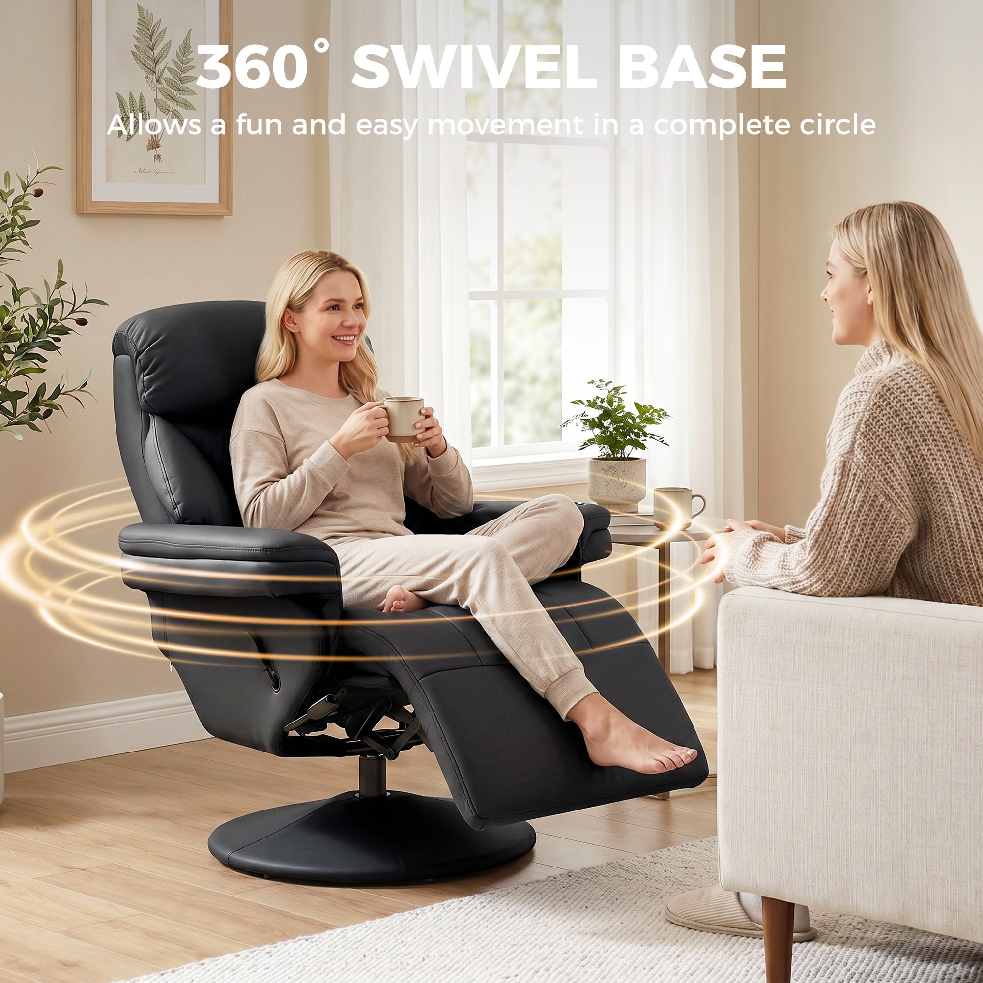 Upholstered Reclining Armchair, Manual Recliner Chair with Footrest and Adjustable Backrest, Black