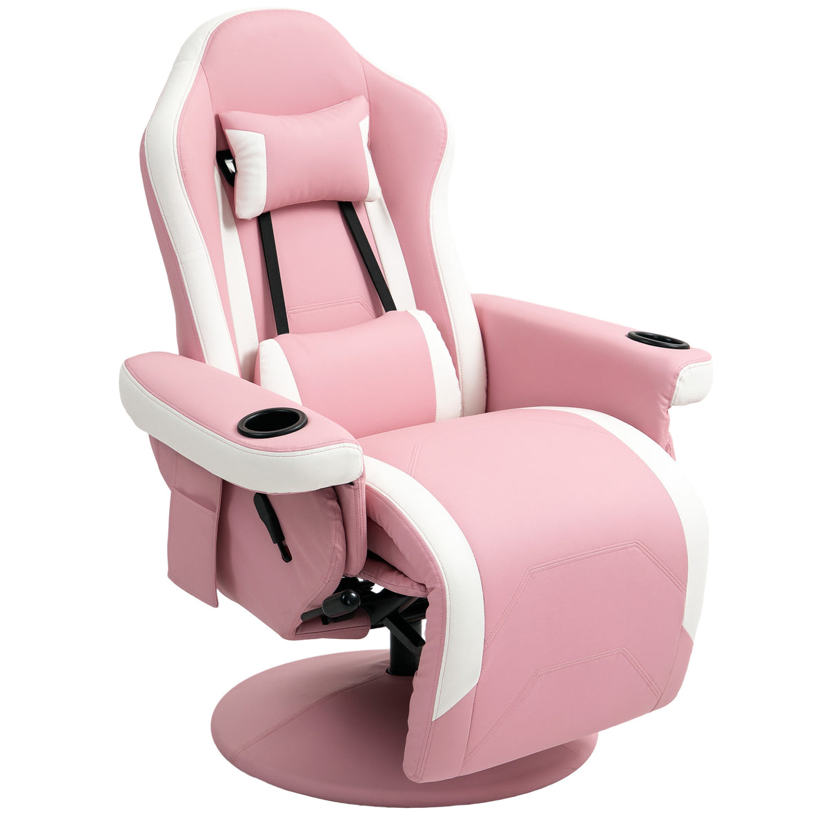 135° Swivel Faux Leather Recliner with Cup Holders – Pink